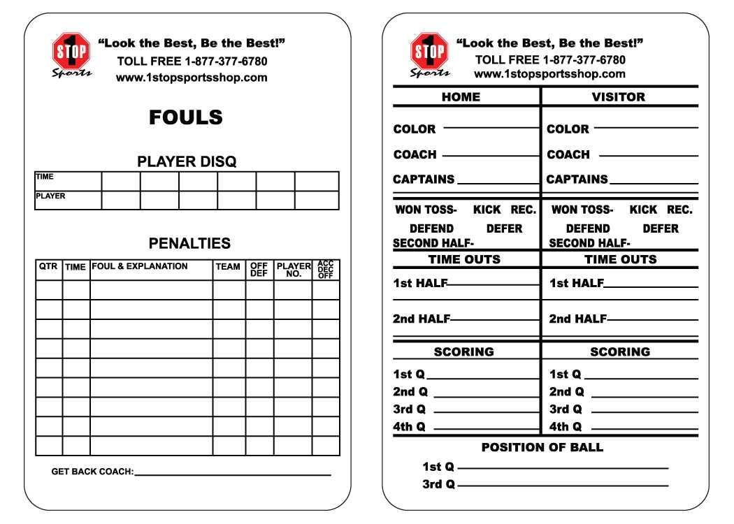 1 Stop Sports Reusable Football Game Card - 1 Stop Sports For Soccer Referee Game Card Template
