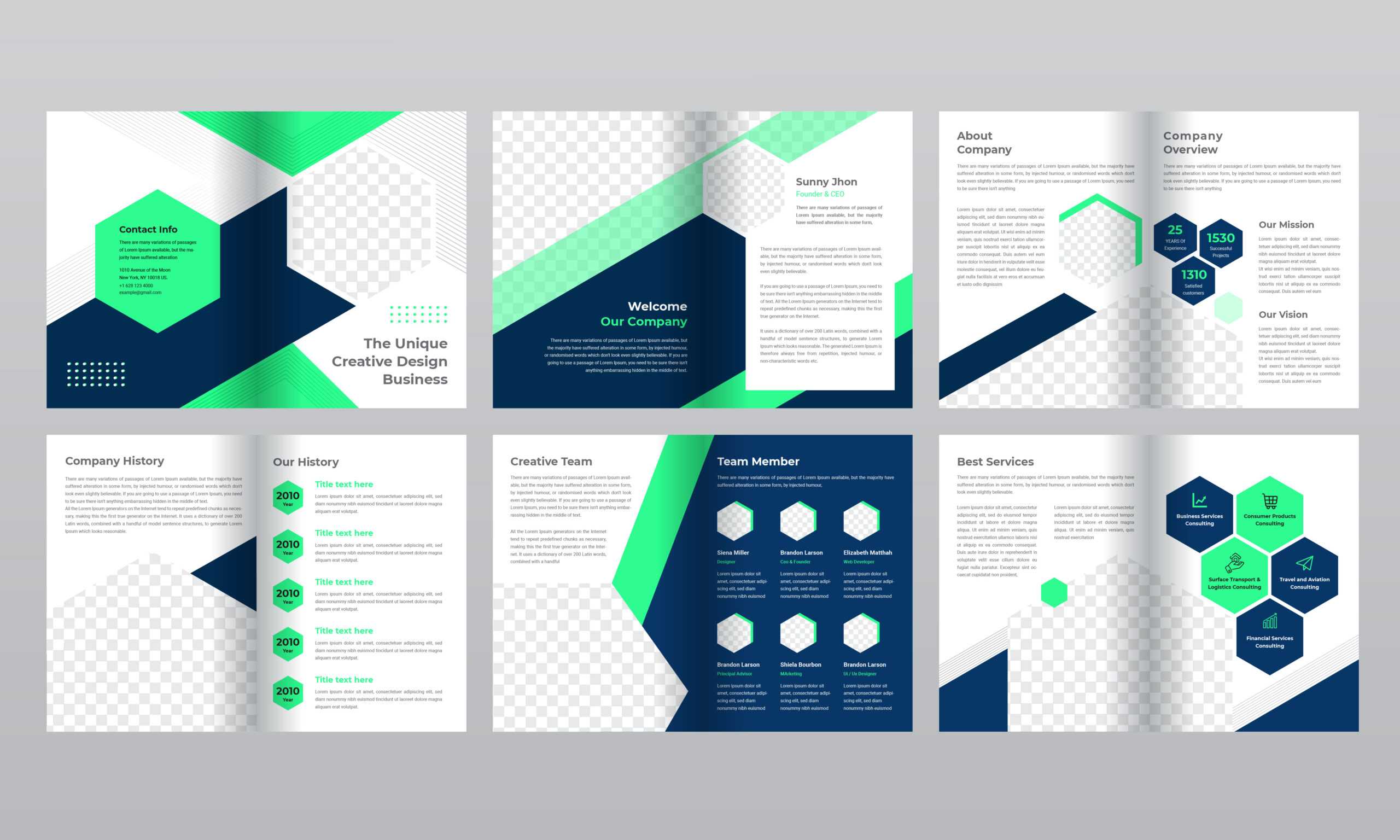 12 Page Blue And Green Gradient Business Brochure Template For 12 Page Brochure Template