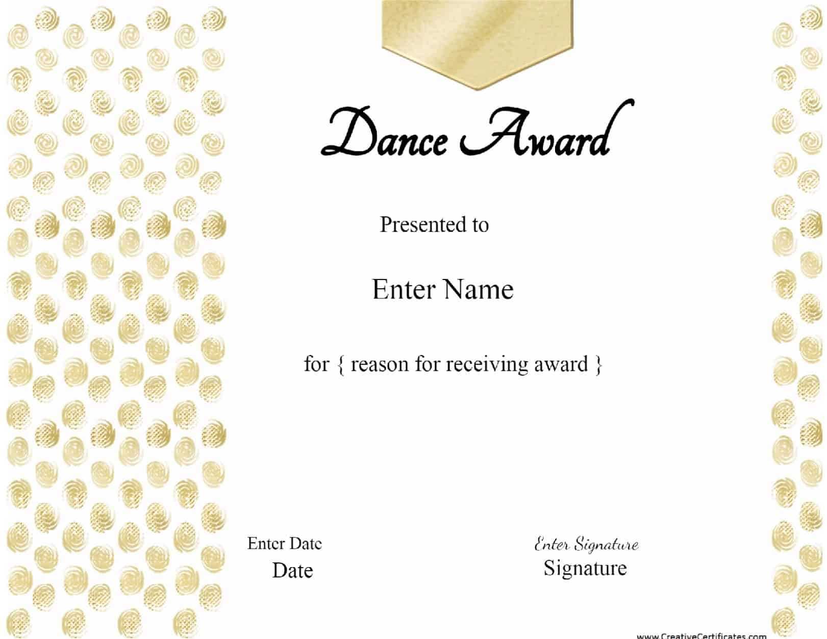 13+ Dance Certificate Template | Free Printable Word & Pdf With Regard To Dance Certificate Template