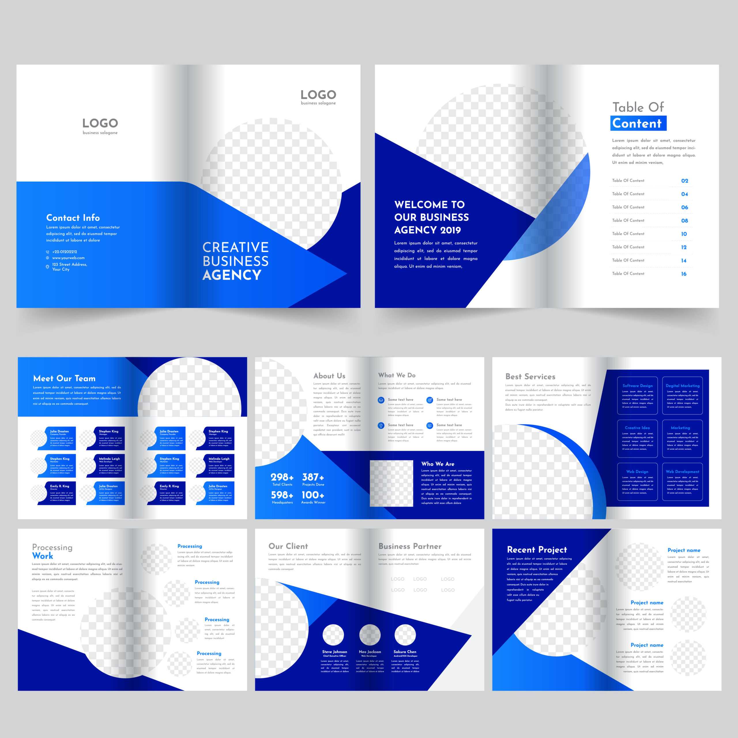 16 Page Business Blue Brochure Template – Download Free Inside 12 Page Brochure Template