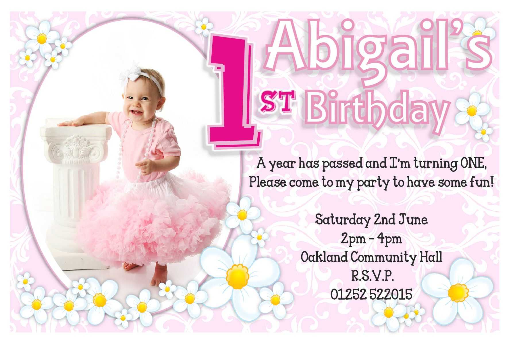 1St Birthday Invitations Girl Free Template : 1St Birthday For First Birthday Invitation Card Template