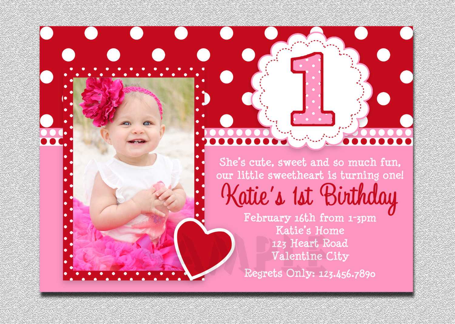 1St Birthday Invitations Girl Free Template : Valentines Intended For First Birthday Invitation Card Template