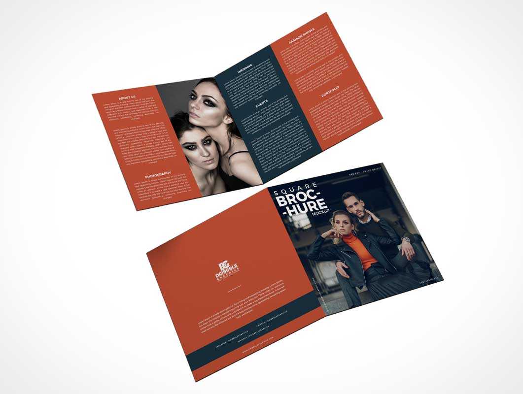 2 Panel Square Bi Fold Brochure Front & Back Psd Mockup Intended For 2 Fold Brochure Template Psd