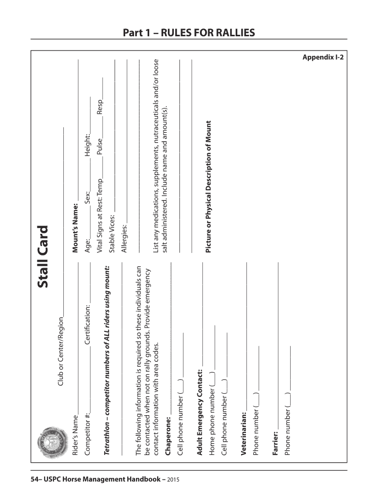 2015 Form Uspc Stall Card Fill Online, Printable, Fillable Pertaining To Horse Stall Card Template