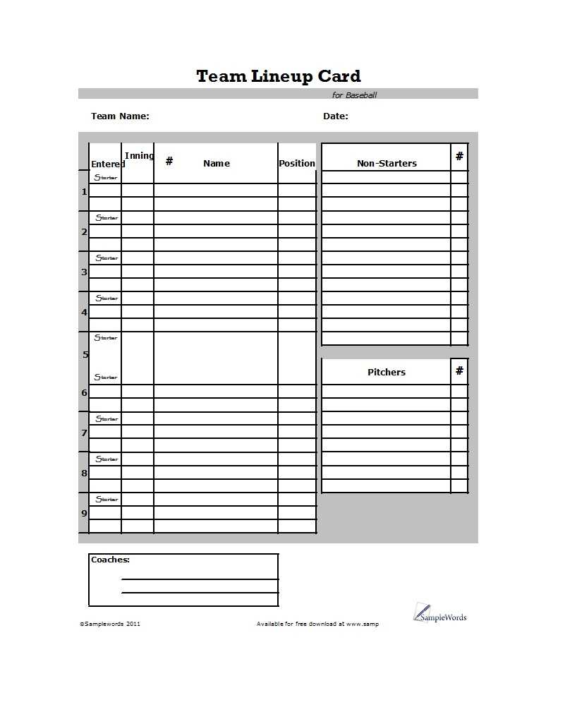 33 Printable Baseball Lineup Templates [Free Download] ᐅ For Free Baseball Lineup Card Template