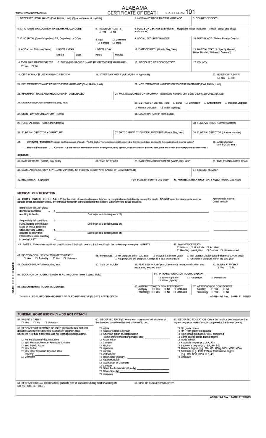 37 Blank Death Certificate Templates [100% Free] ᐅ Templatelab In Fake Death Certificate Template