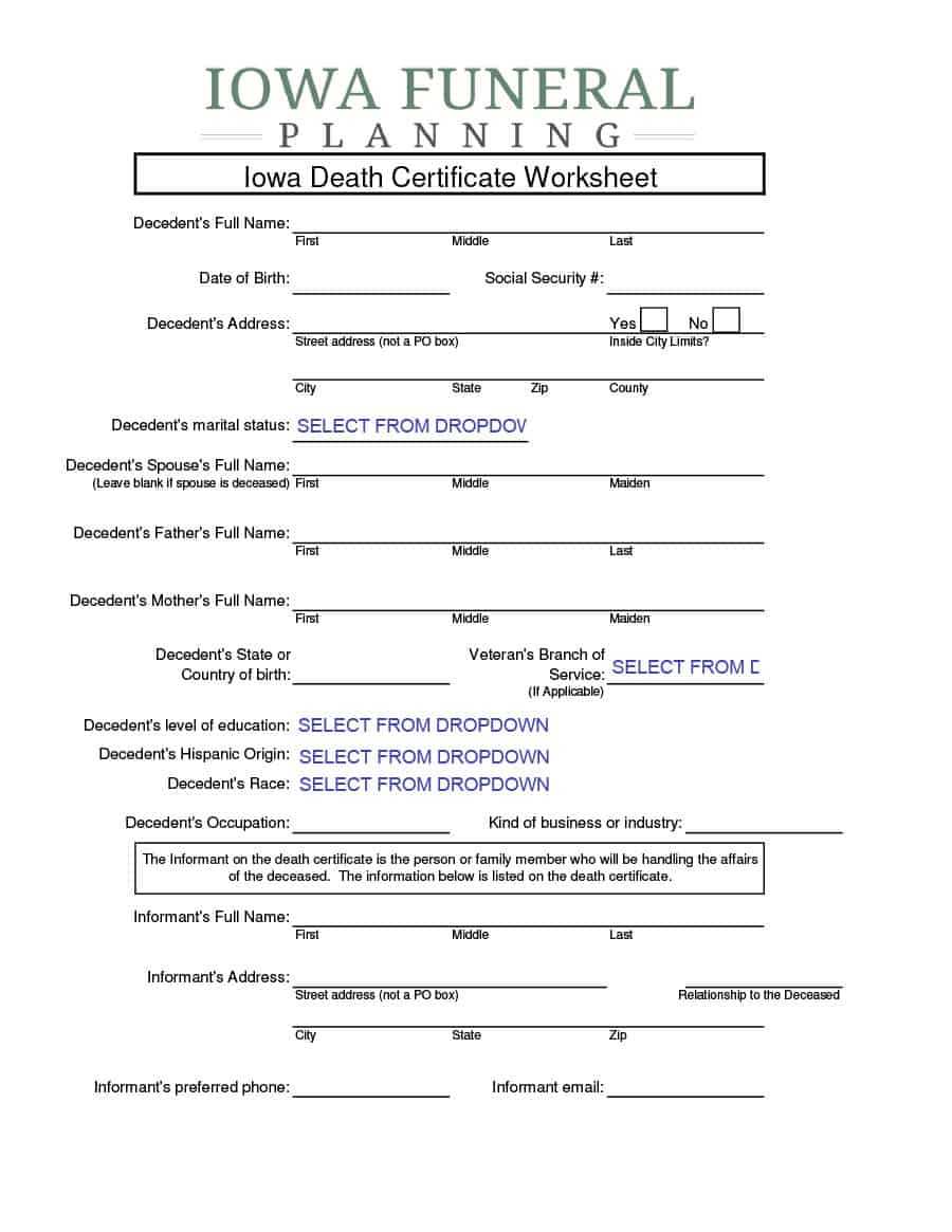 37 Blank Death Certificate Templates [100% Free] ᐅ Templatelab In Fake Death Certificate Template