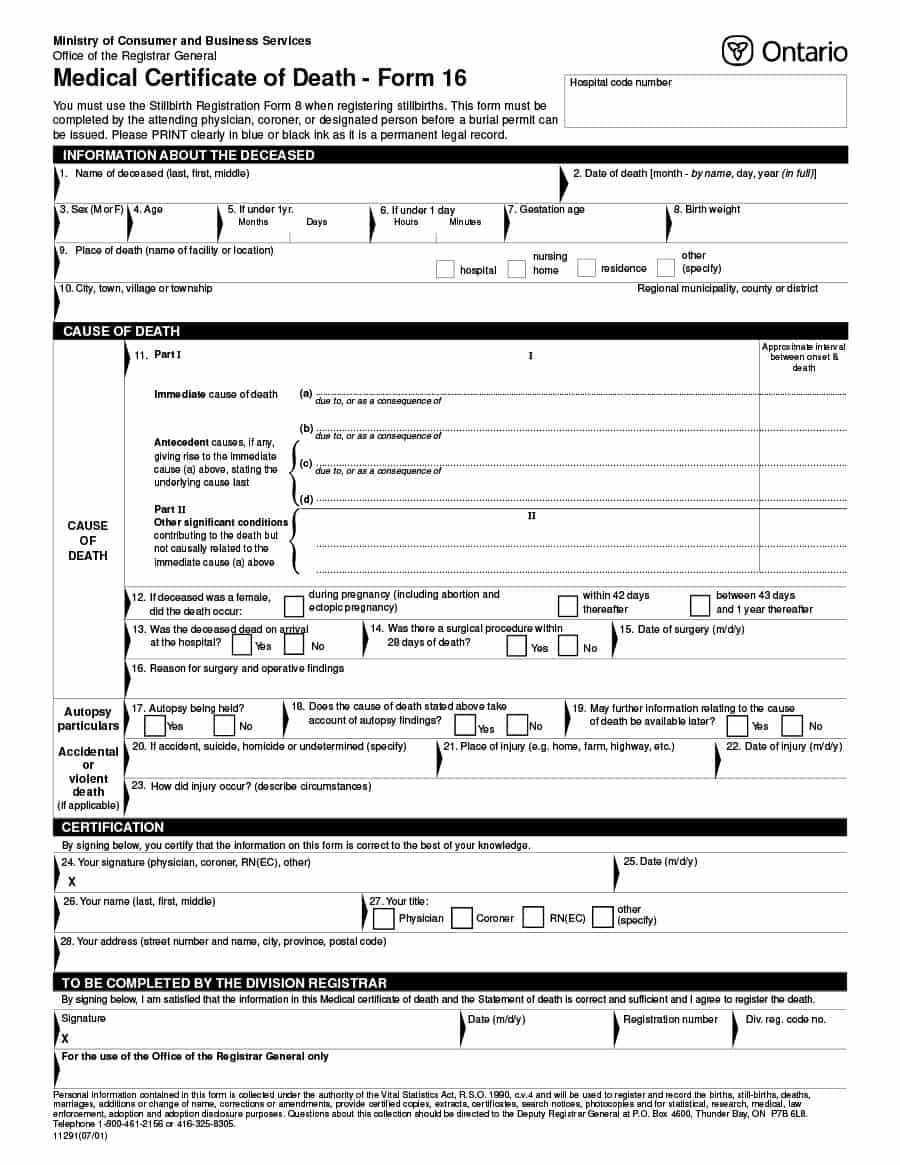 37 Blank Death Certificate Templates [100% Free] ᐅ Templatelab Intended For Fake Death Certificate Template