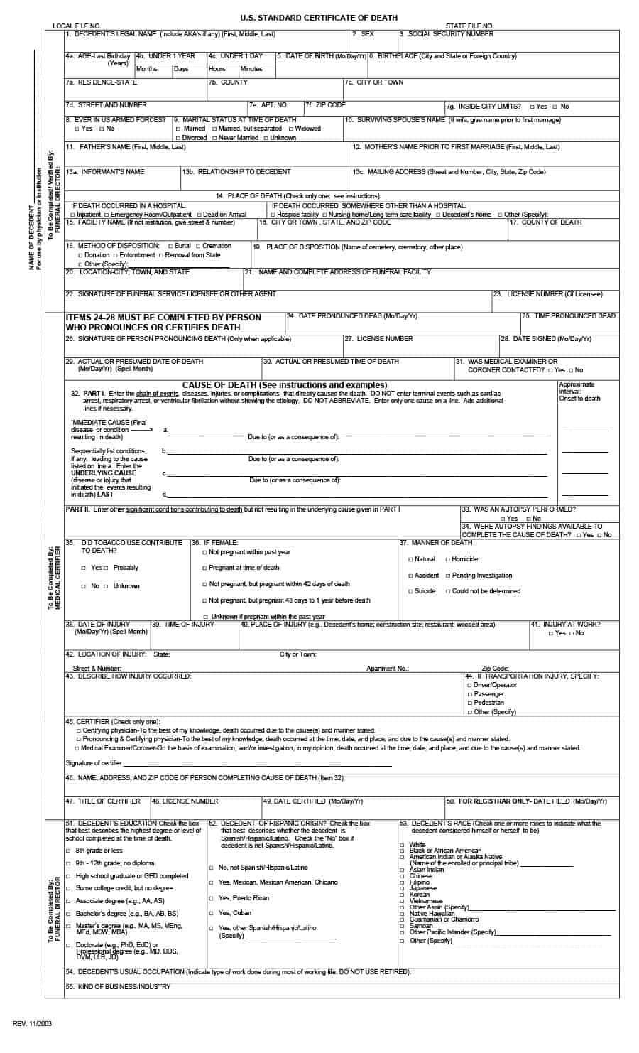 37 Blank Death Certificate Templates [100% Free] ᐅ Templatelab Pertaining To Baby Death Certificate Template
