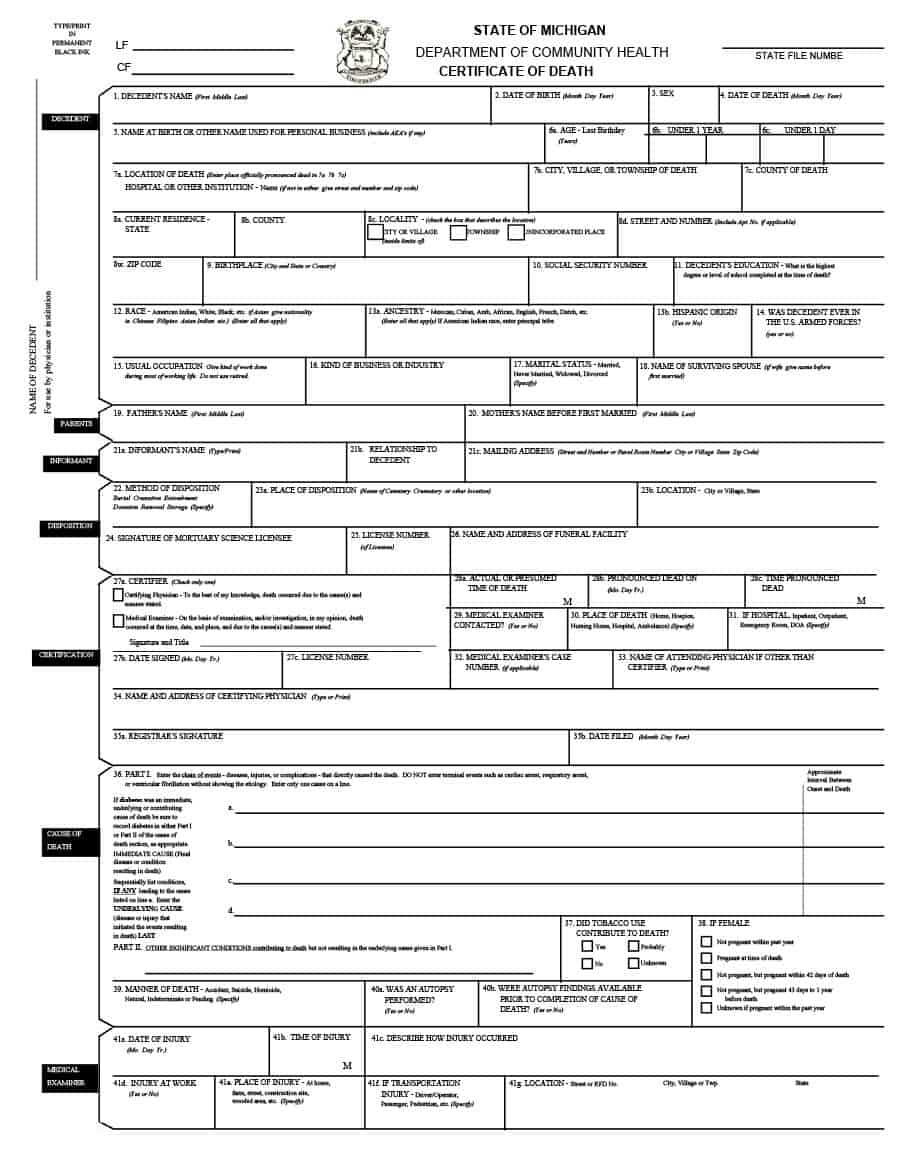 37 Blank Death Certificate Templates [100% Free] ᐅ Templatelab Throughout Fake Death Certificate Template