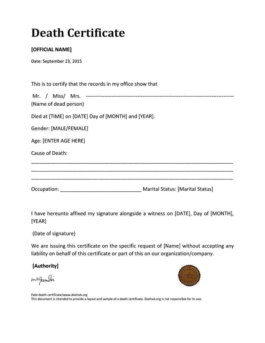 37 Blank Death Certificate Templates [100% Free] ᐅ Templatelab With Regard To Australian Doctors Certificate Template