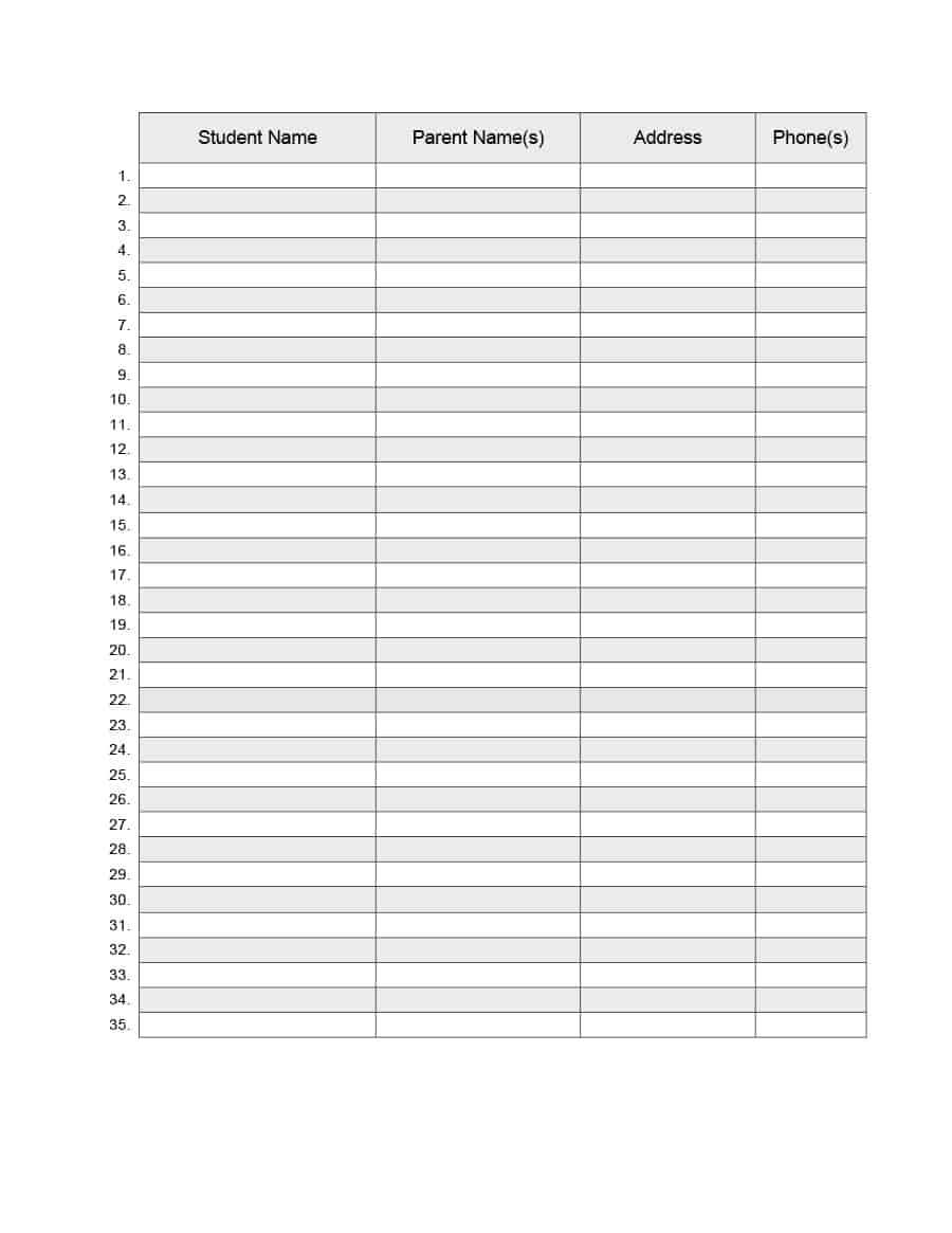 37 Class Roster Templates [Student Roster Templates For Intended For Student Information Card Template