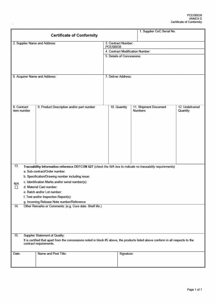 40 Free Certificate Of Conformance Templates & Forms ᐅ Pertaining To Certificate Of Conformance Template Free