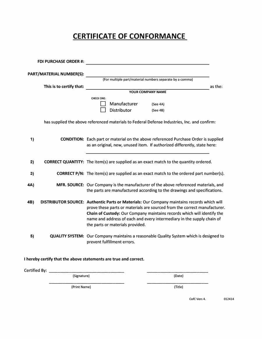 40 Free Certificate Of Conformance Templates & Forms ᐅ Regarding Certificate Of Conformance Template Free