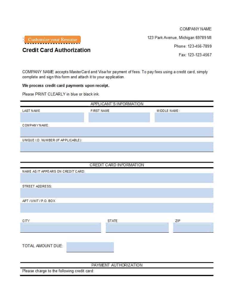 41 Credit Card Authorization Forms Templates {Ready To Use} Regarding Credit Card Bill Template