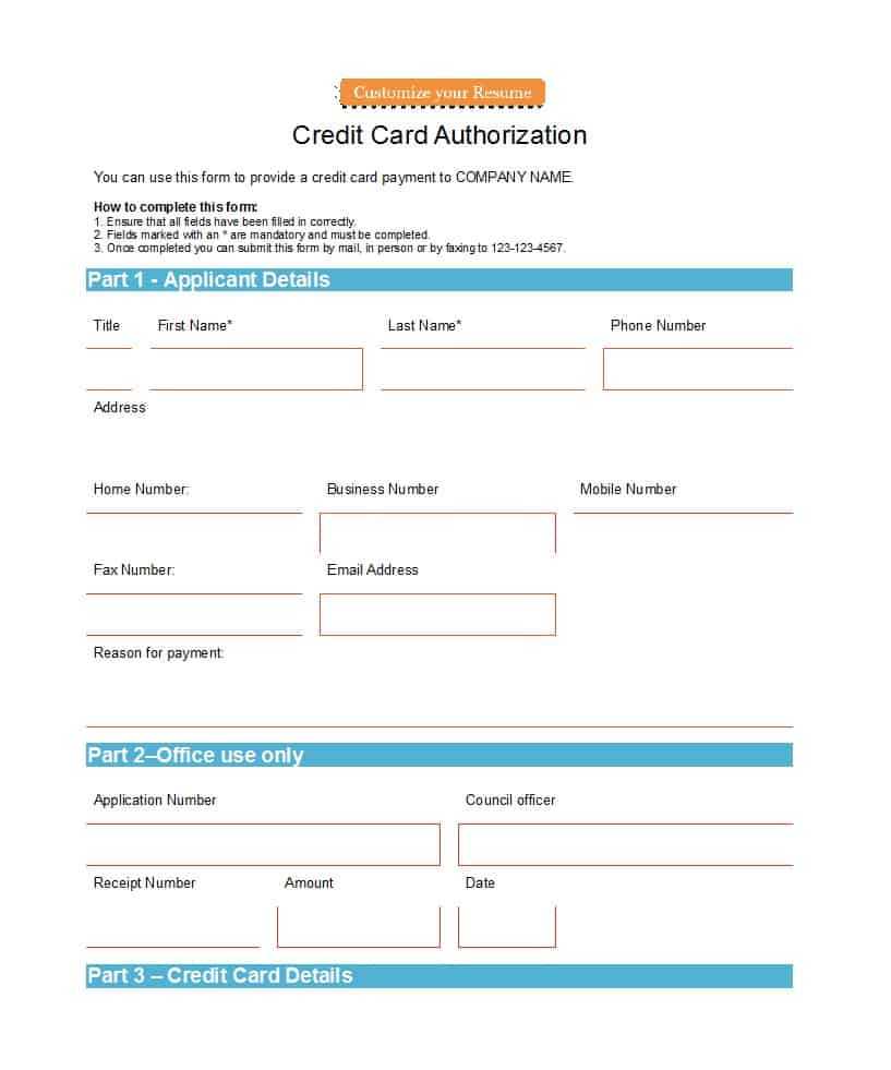 41 Credit Card Authorization Forms Templates {Ready To Use} Throughout Credit Card Authorisation Form Template Australia
