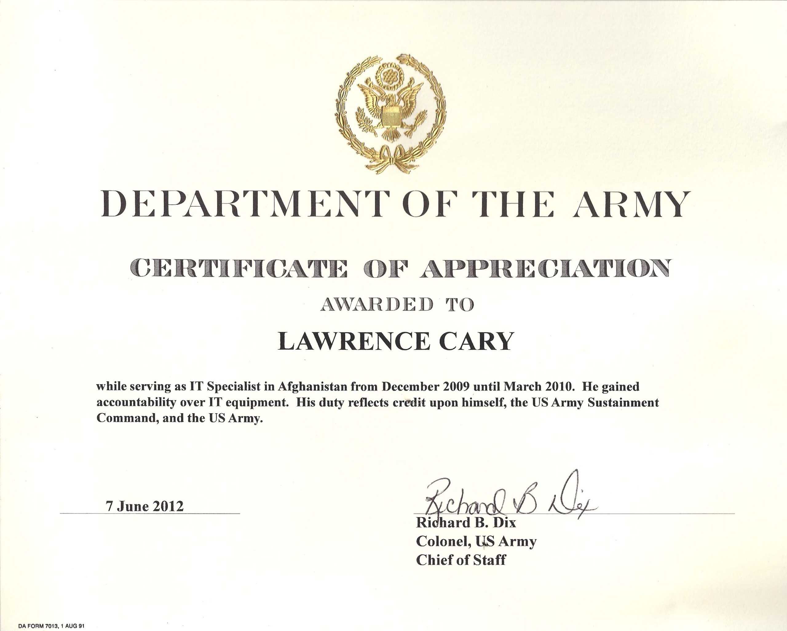 6+ Army Appreciation Certificate Templates - Pdf, Docx Within Officer Promotion Certificate Template