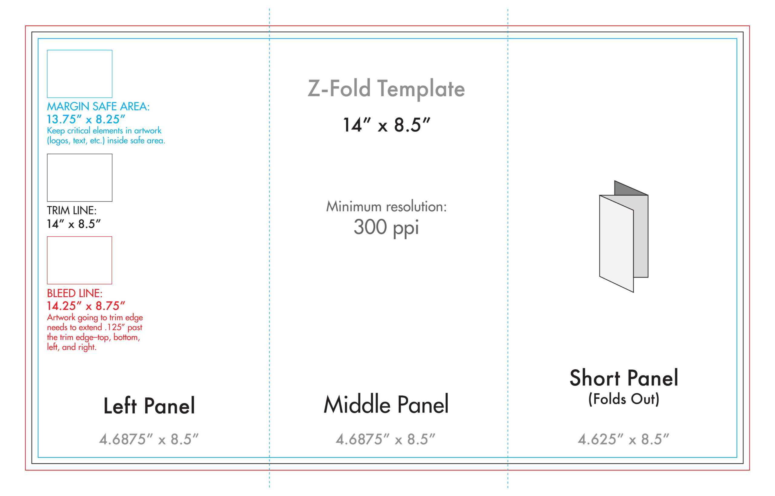 8.5" X 14" Z Fold Brochure Template – U.s. Press Intended For Brochure Folding Templates