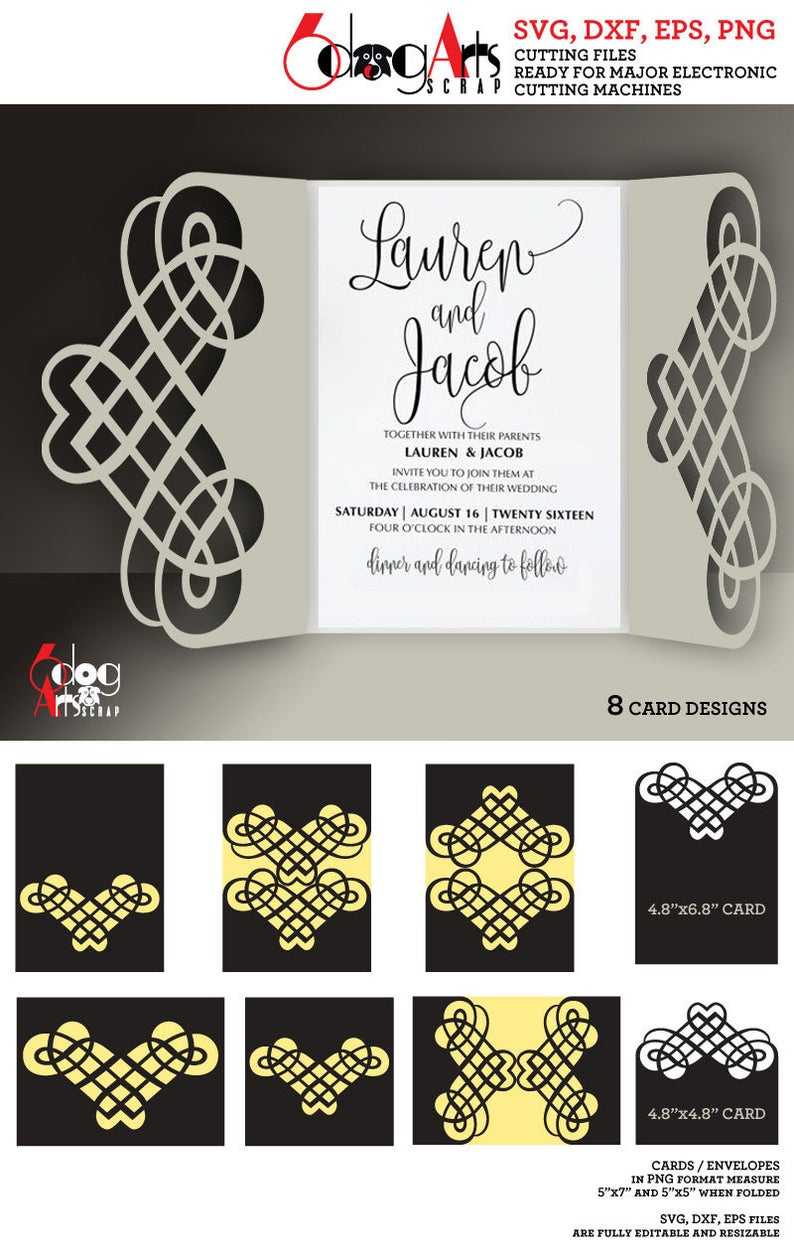 8 Calligraphic Lace Card Templates Digital Cut Svg Dxf Files Wedding  Invitation Stationery Cuttable Download Silhouette Cameo Cricut Jb 881 Within Silhouette Cameo Card Templates