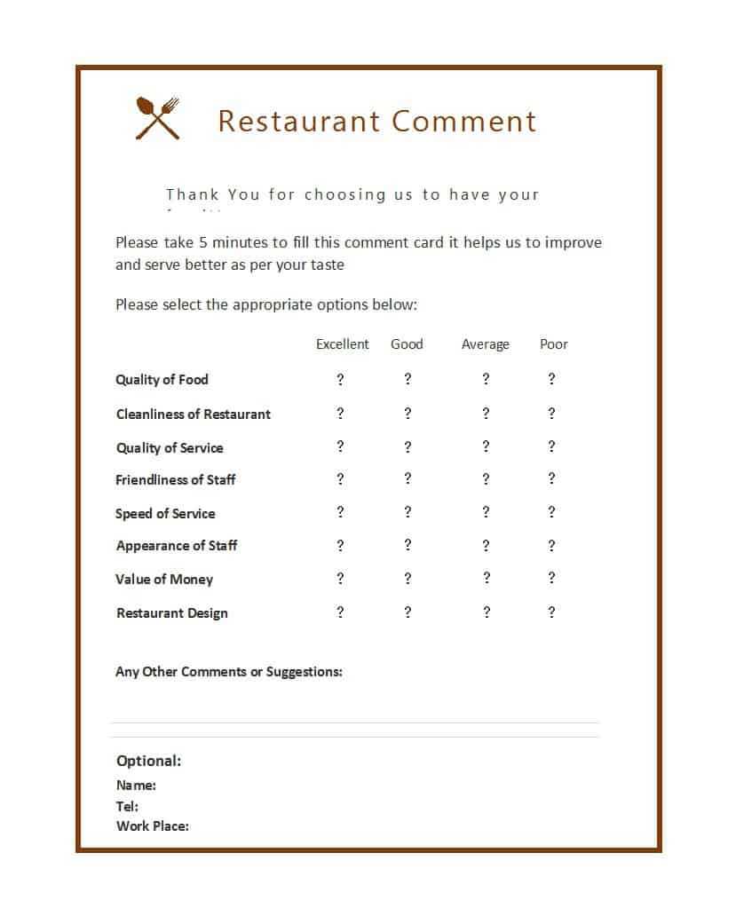 9 Restaurant Comment Card Templates – Free Sample Templates In Restaurant Comment Card Template