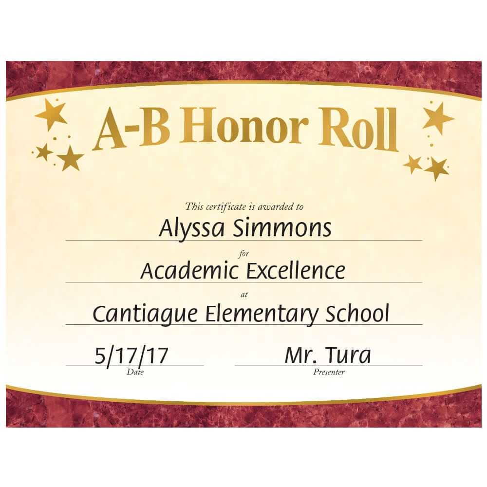 A B Honor Roll Gold Foil Stamped Certificates – Pack Of 25 Inside Promotion Certificate Template