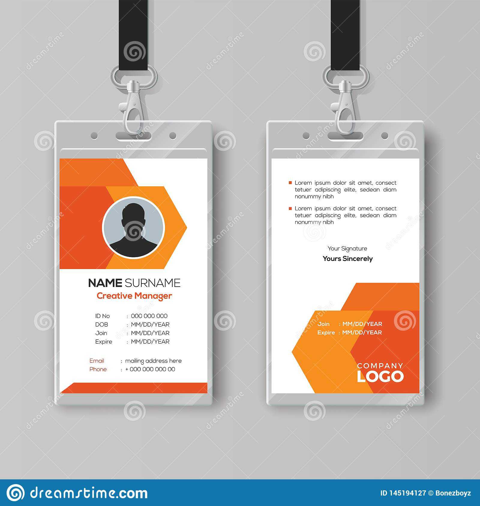 Abstract Orange Id Card Design Template Stock Vector Inside Portrait Id Card Template