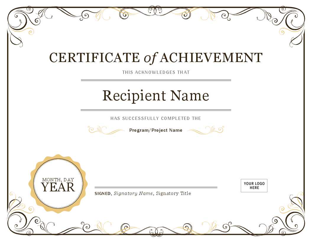 Achievement Award Certificate Template - Dalep.midnightpig.co For Microsoft Word Award Certificate Template