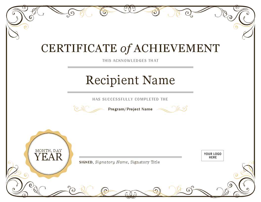 Achievement Award Certificate Template – Dalep.midnightpig.co For Microsoft Word Award Certificate Template