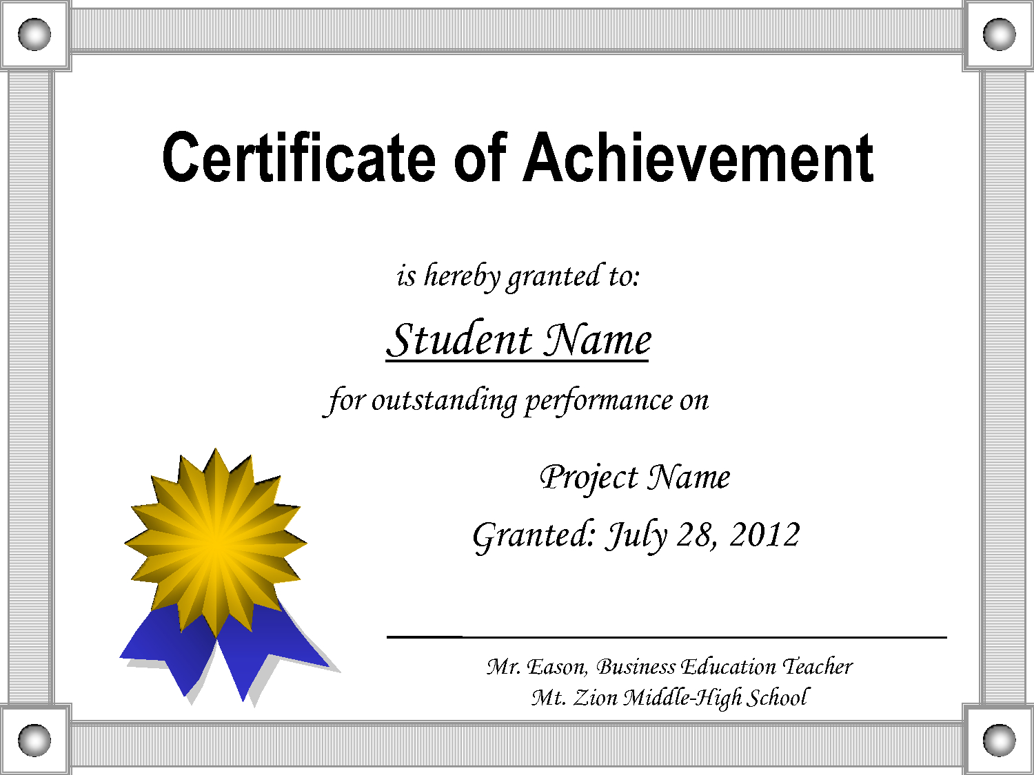 Achievement Certificates Templates – Falep.midnightpig.co With Free Certificate Templates For Word 2007