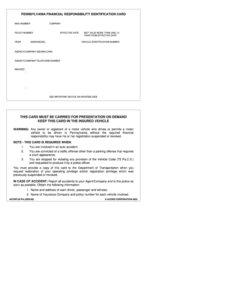 Acord 50 Fillable - Fill Online, Printable, Fillable, Blank With Auto Insurance Id Card Template