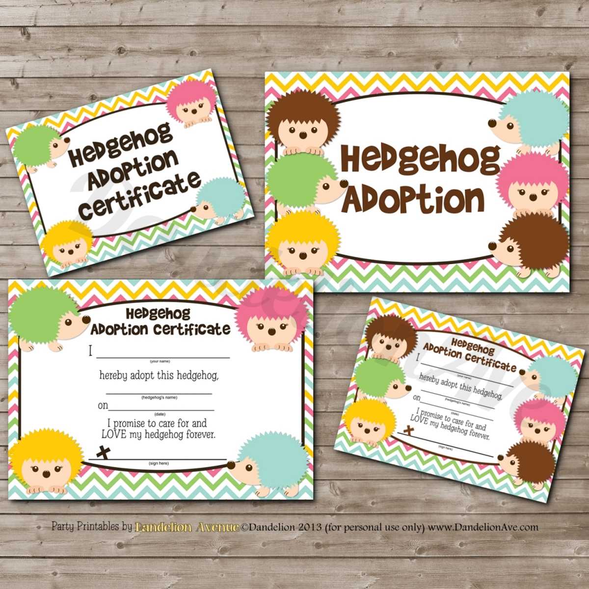 Adopt A Hedgehog Hedgie Adoption Certificate And Sign Set Throughout Toy Adoption Certificate Template