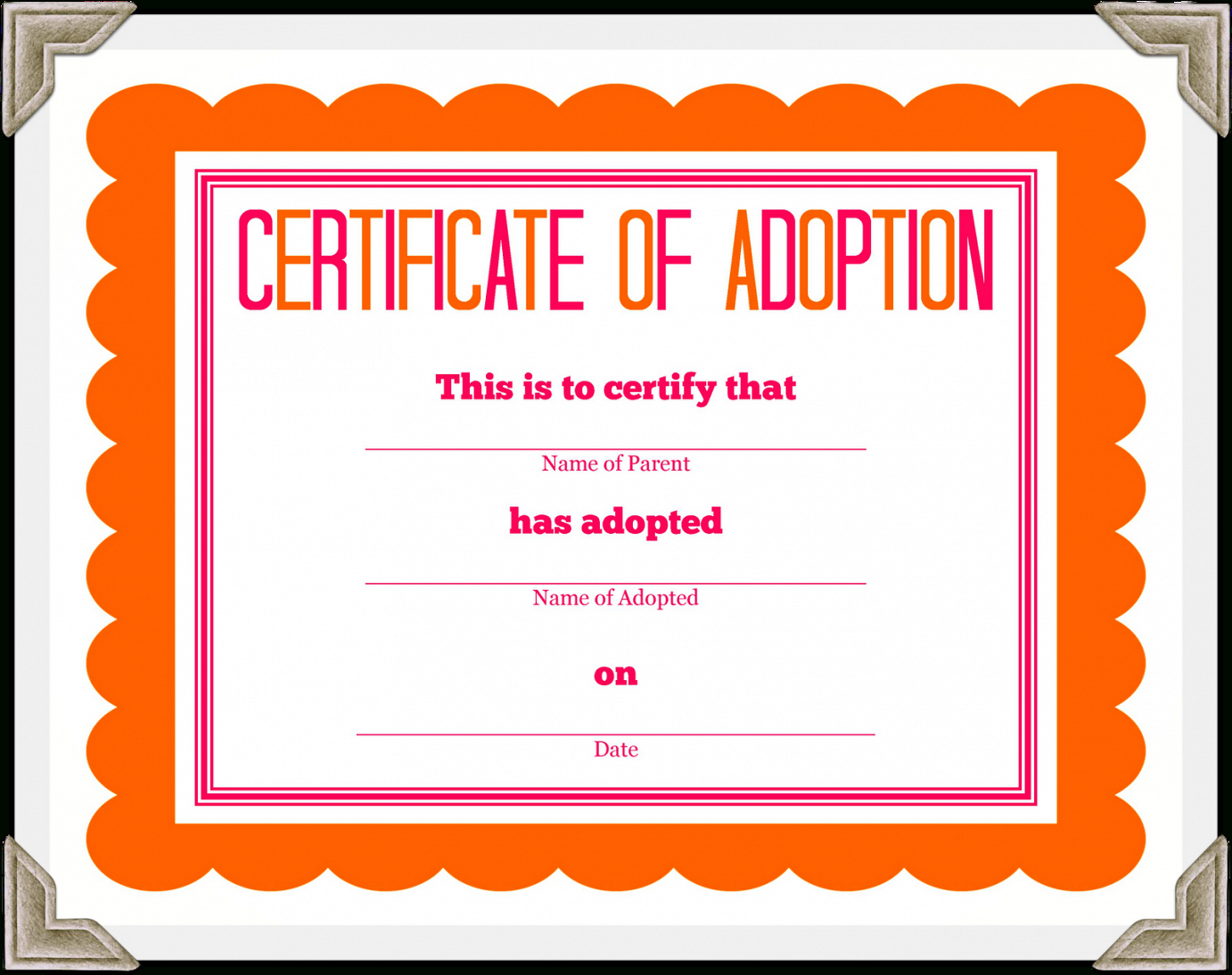 Adoption Certificate Template – Certificate Templates In Adoption Certificate Template