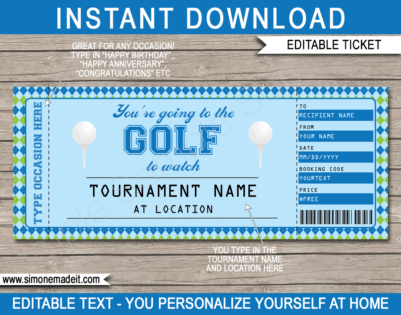 Any Occasion Golf Gift Tickets Within Golf Certificate Template Free