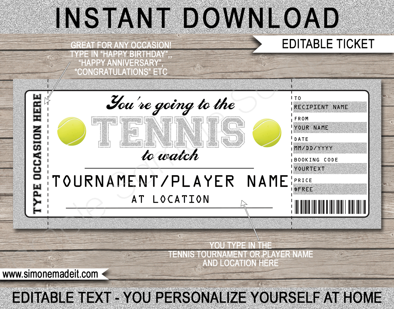 Any Occasion Tennis Gift Tickets For Tennis Gift Certificate Template