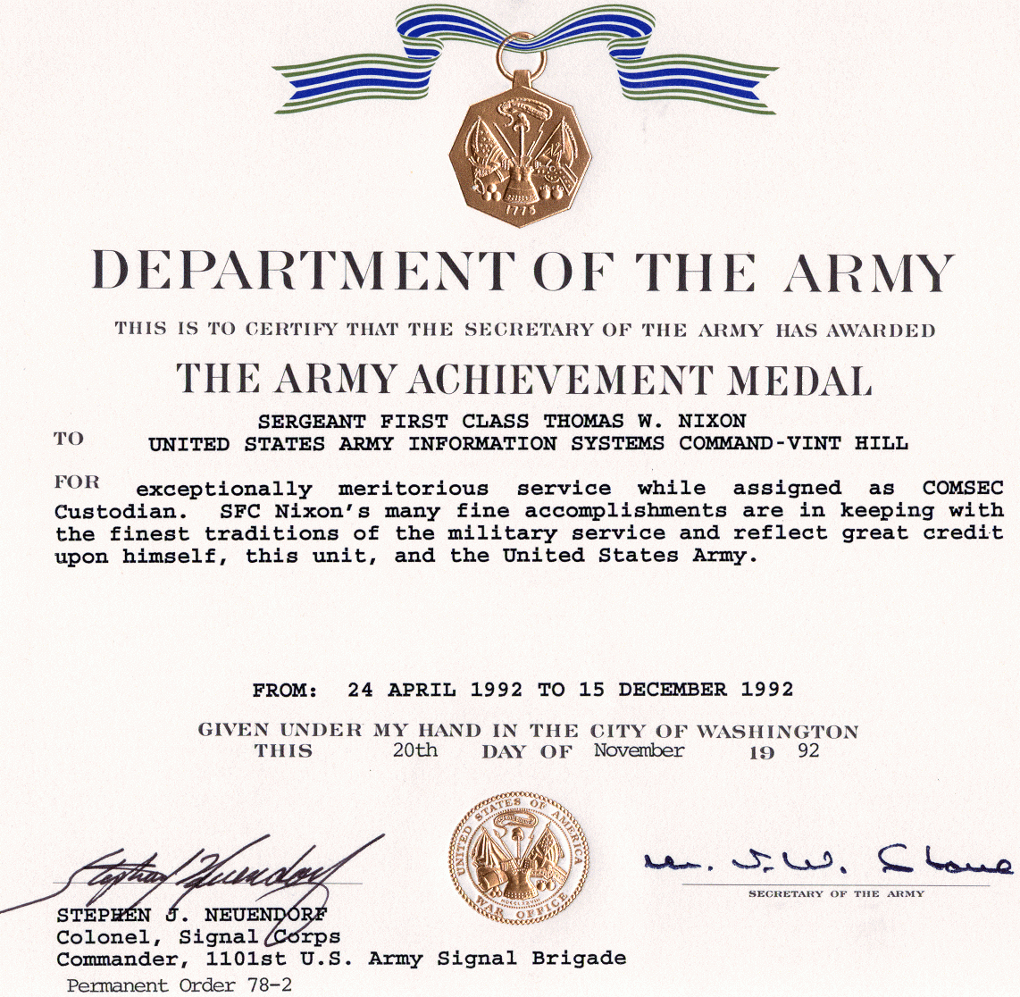 Army Achievement Medal Pertaining To Army Certificate Of Achievement Template