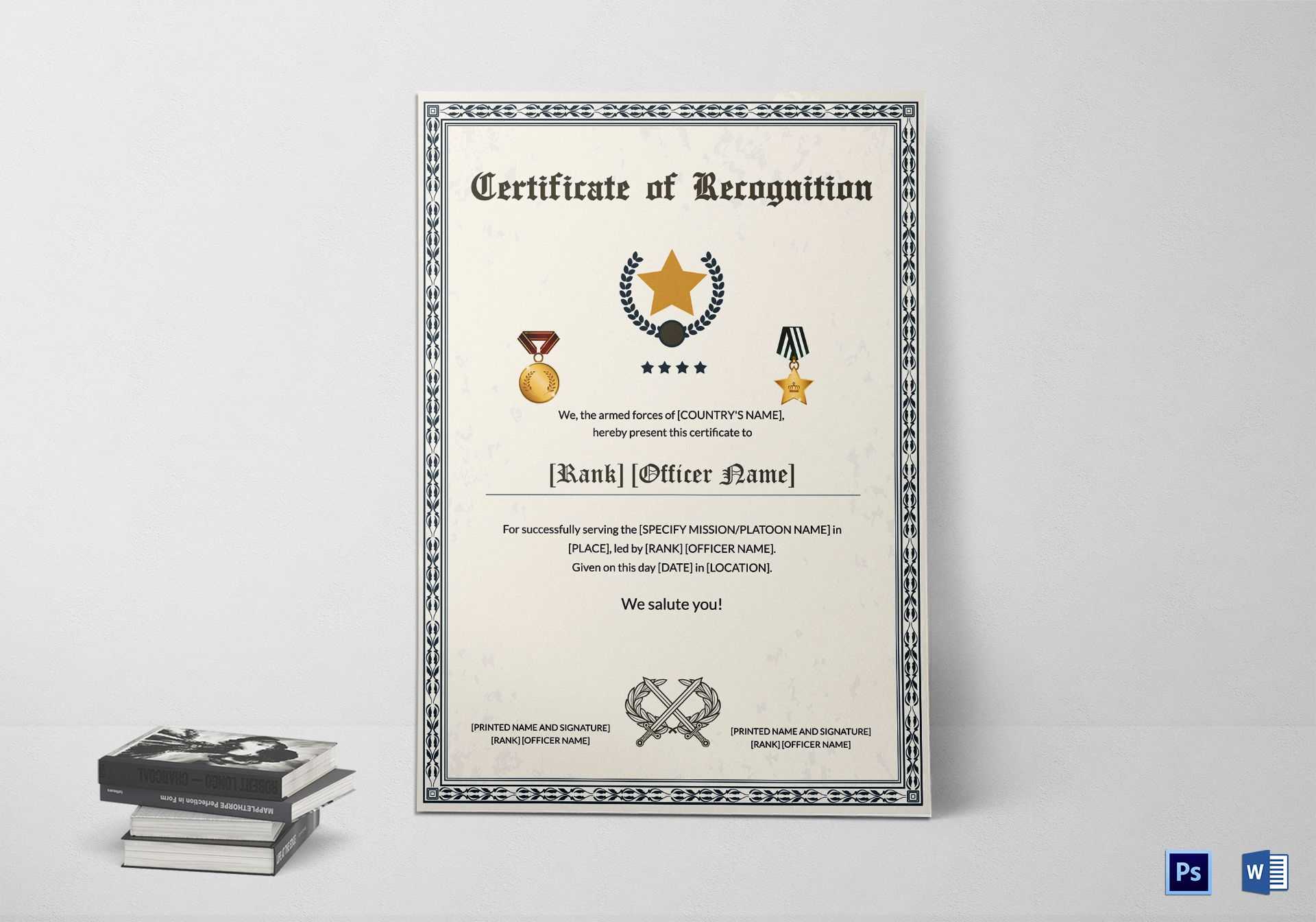 Army Thank You Certificate Of Service Template With Army Certificate Of Completion Template