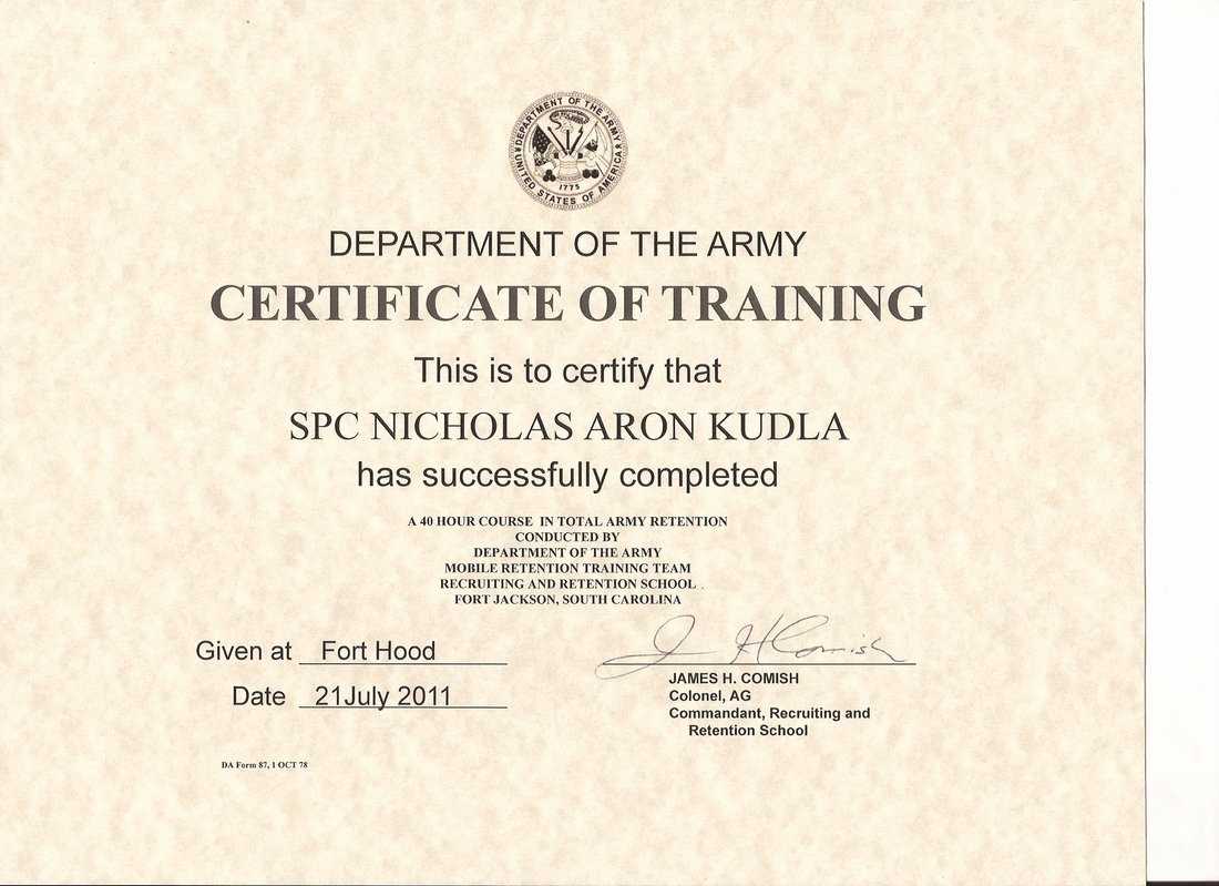 Army Training Certificate – Calep.midnightpig.co Regarding Army Certificate Of Completion Template