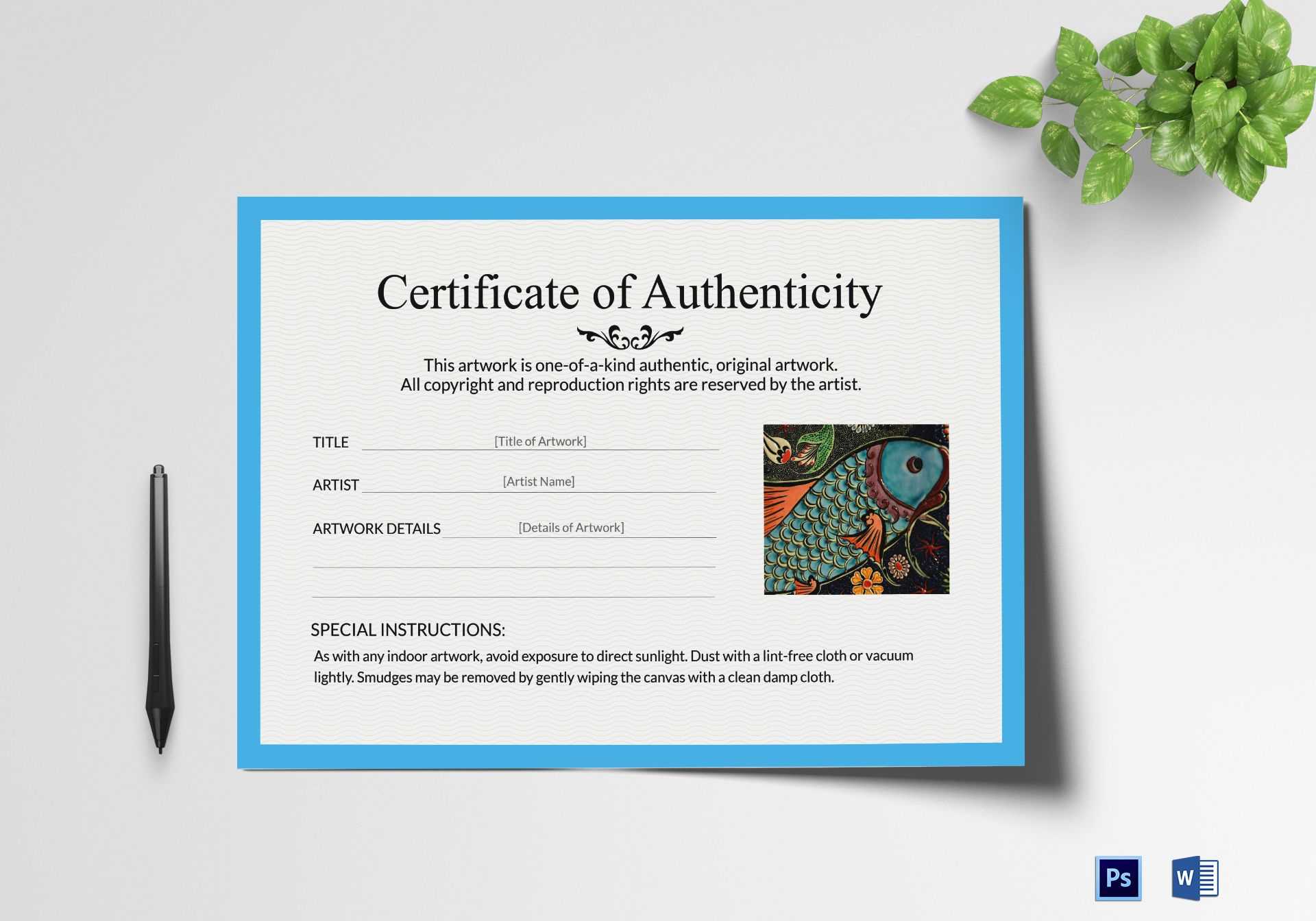 Artwork Authenticity Certificate Template Inside Certificate Of Authenticity Template