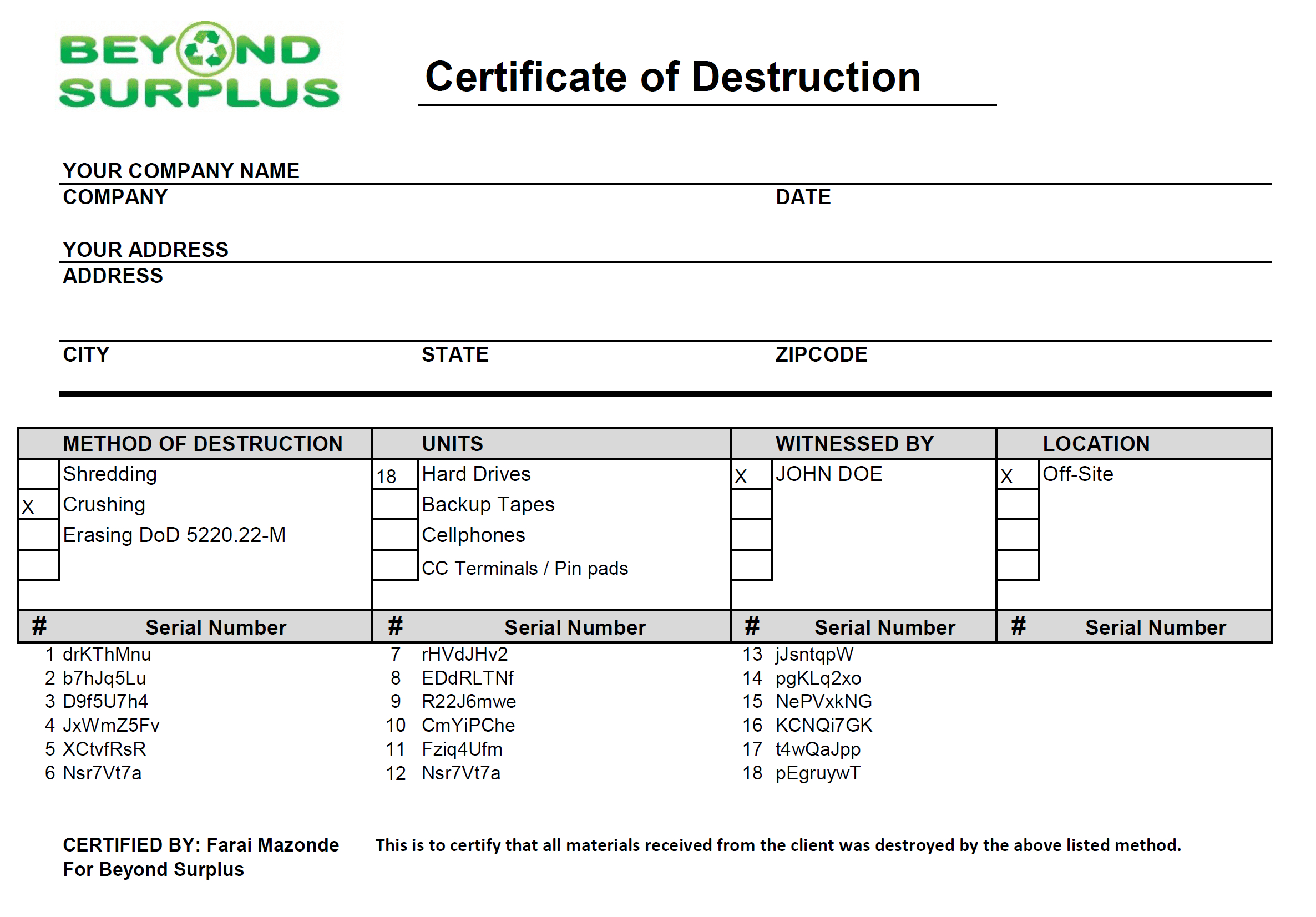 Atlanta Free Hard Drive Shredding – Within Hard Drive Destruction Certificate Template
