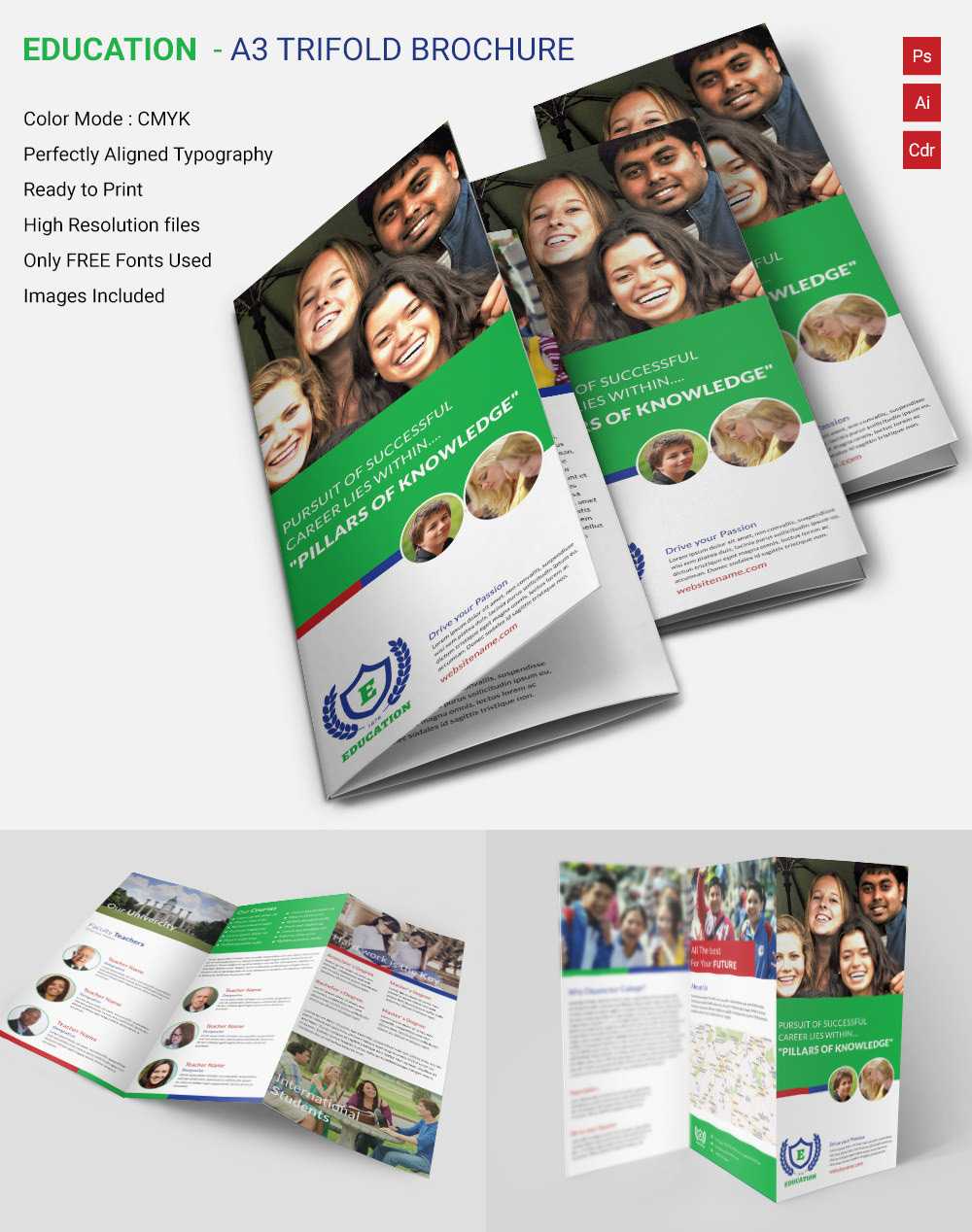 Attractive Education A3 Tri Fold Brochure Template | Free In Free Tri Fold Brochure Templates Microsoft Word