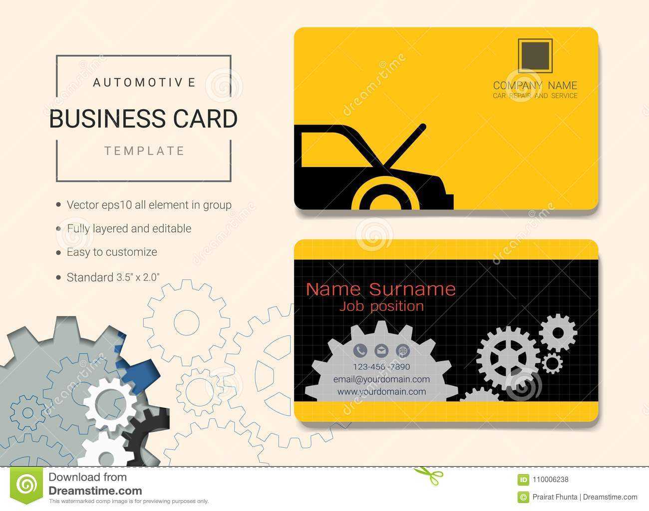 Automotive Business Card Or Name Card Template. Stock Vector In Automotive Business Card Templates