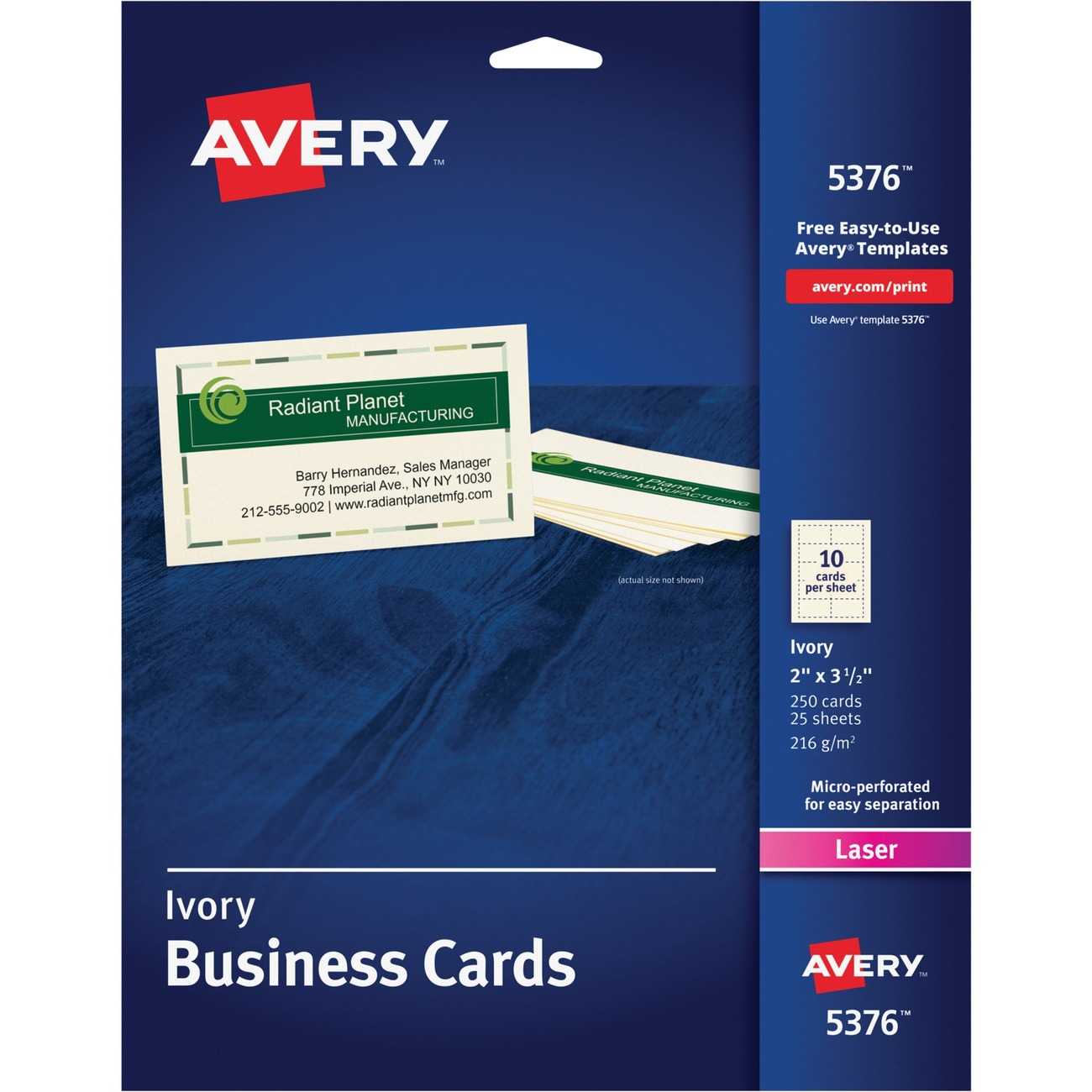 Avery® Business Cards, Ivory, Two Sided Printing, 2" X 3 1/2", 250 Cards  (5376) – A8 – 2" X 3 1/2" – 250 / Pack – Ivory For Office Depot Business Card Template