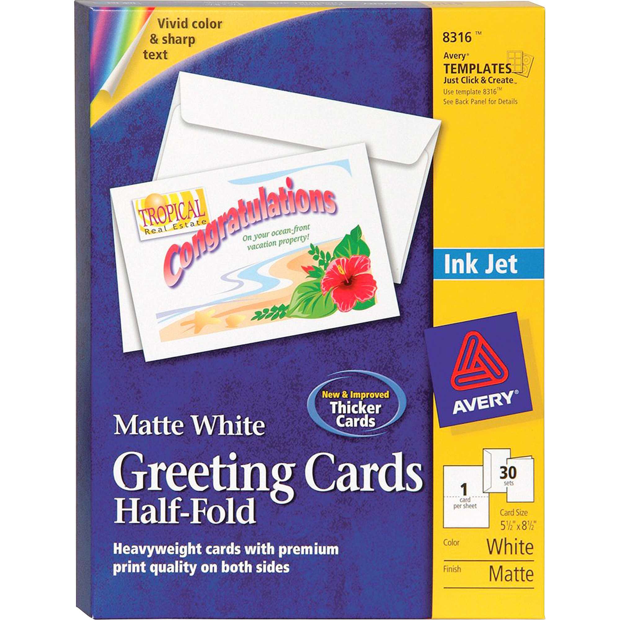 Avery® Half Fold Greeting Cards, Matte, 5 1/2" X 8 1/2", 30 Cards/envelopes  (8316) – 8 1/2" X 5 1/2" – Matte – 30 / Box – White Throughout Half Fold Card Template