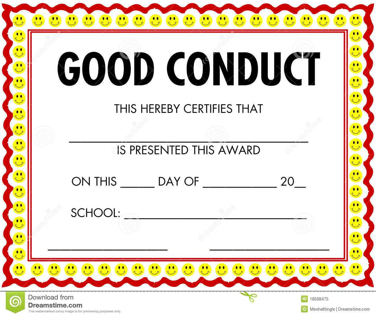 Award Certificate Good Conduct Stock Vector - Illustration With Good Conduct Certificate Template