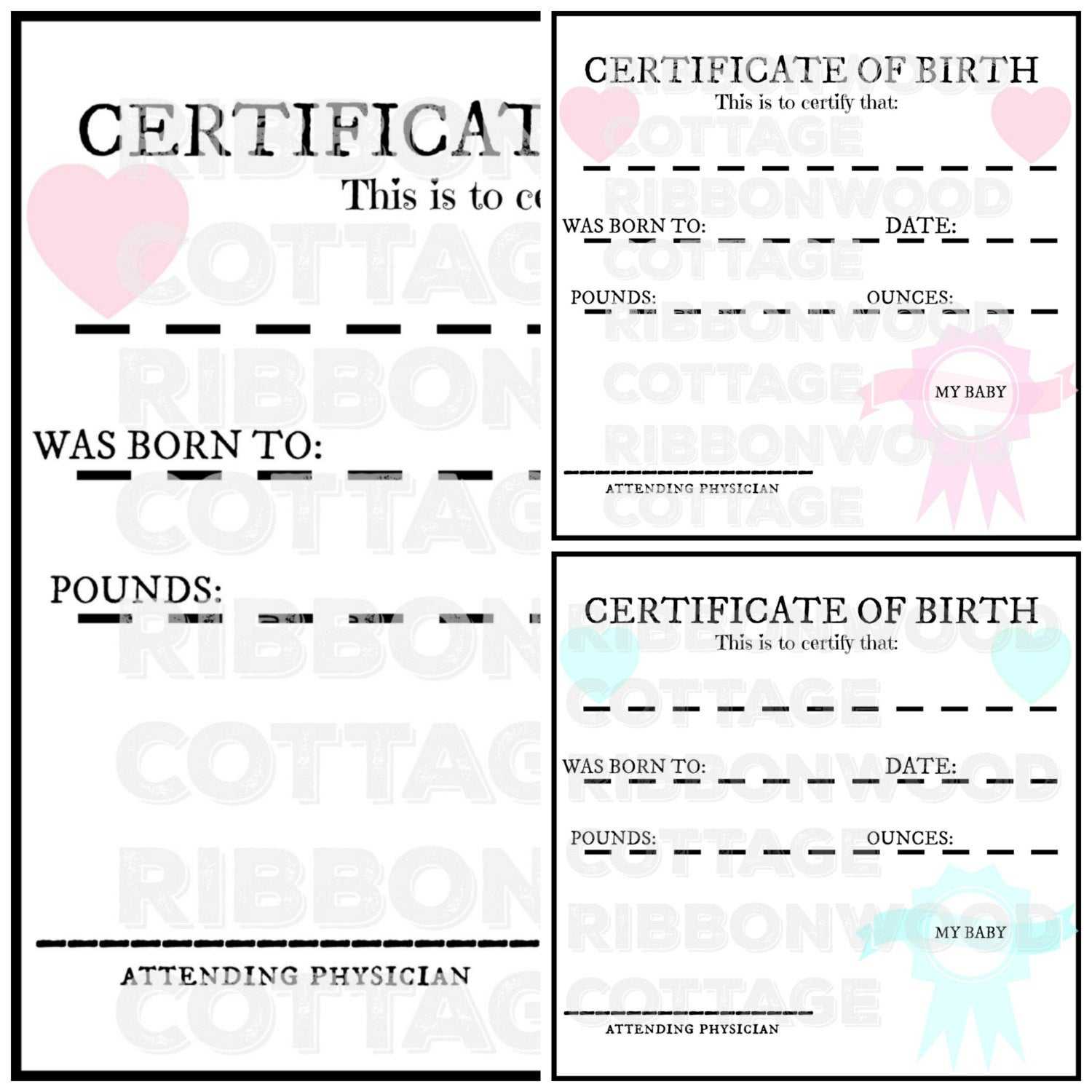 Baby Doll Printable Birth Certificates  Pink And Blue Intended For Baby Doll Birth Certificate Template