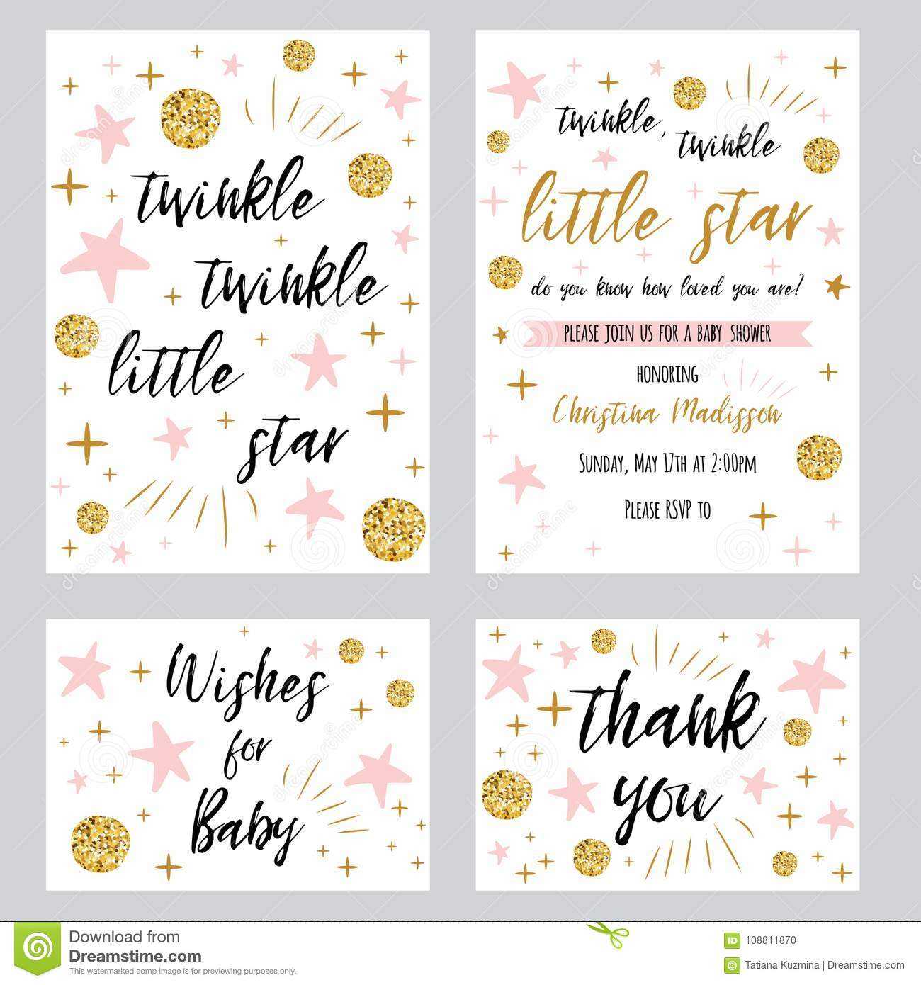 Baby Shower Girl Templates Twinkle Twinkle Little Star Text With Regard To Thank You Card Template For Baby Shower