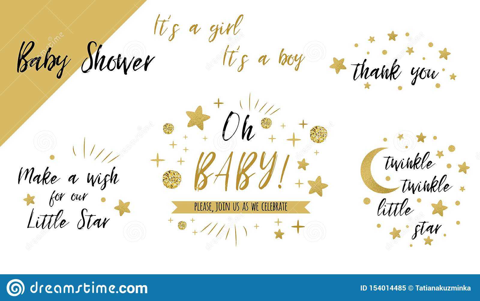Baby Shower Set Gold Templates Twinkle Twinkle Little Star In Thank You Card Template For Baby Shower