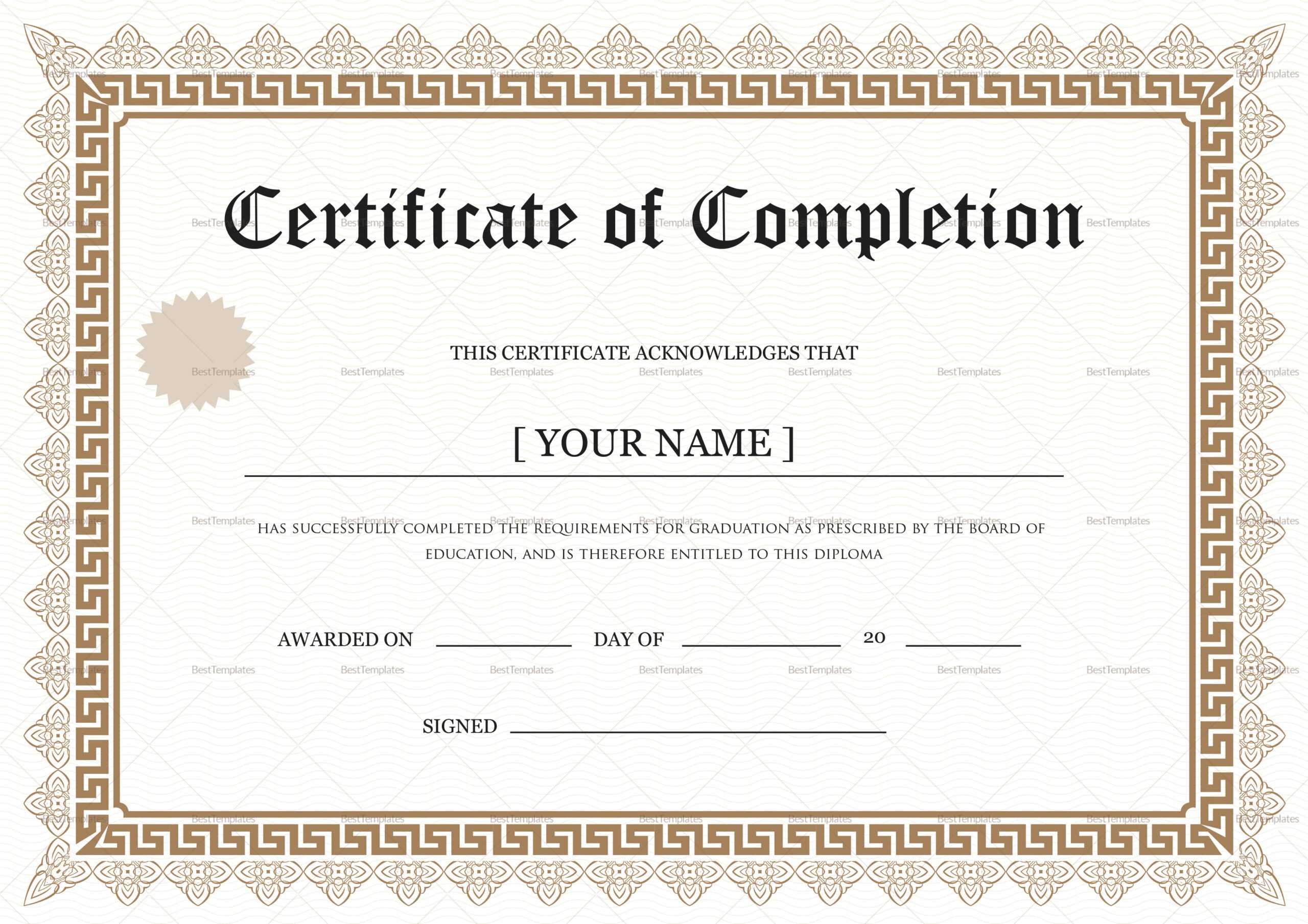 Bachelor Degree Completion Certificate Template In College Graduation Certificate Template