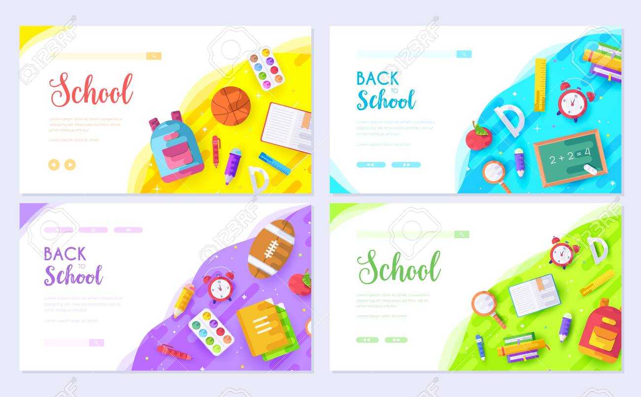 Back To School Brochure Card Set. Student Template Of Flyear, Web Banner,  Ui Header, Enter Site. College Education Layout Invintation Modern In Student Brochure Template
