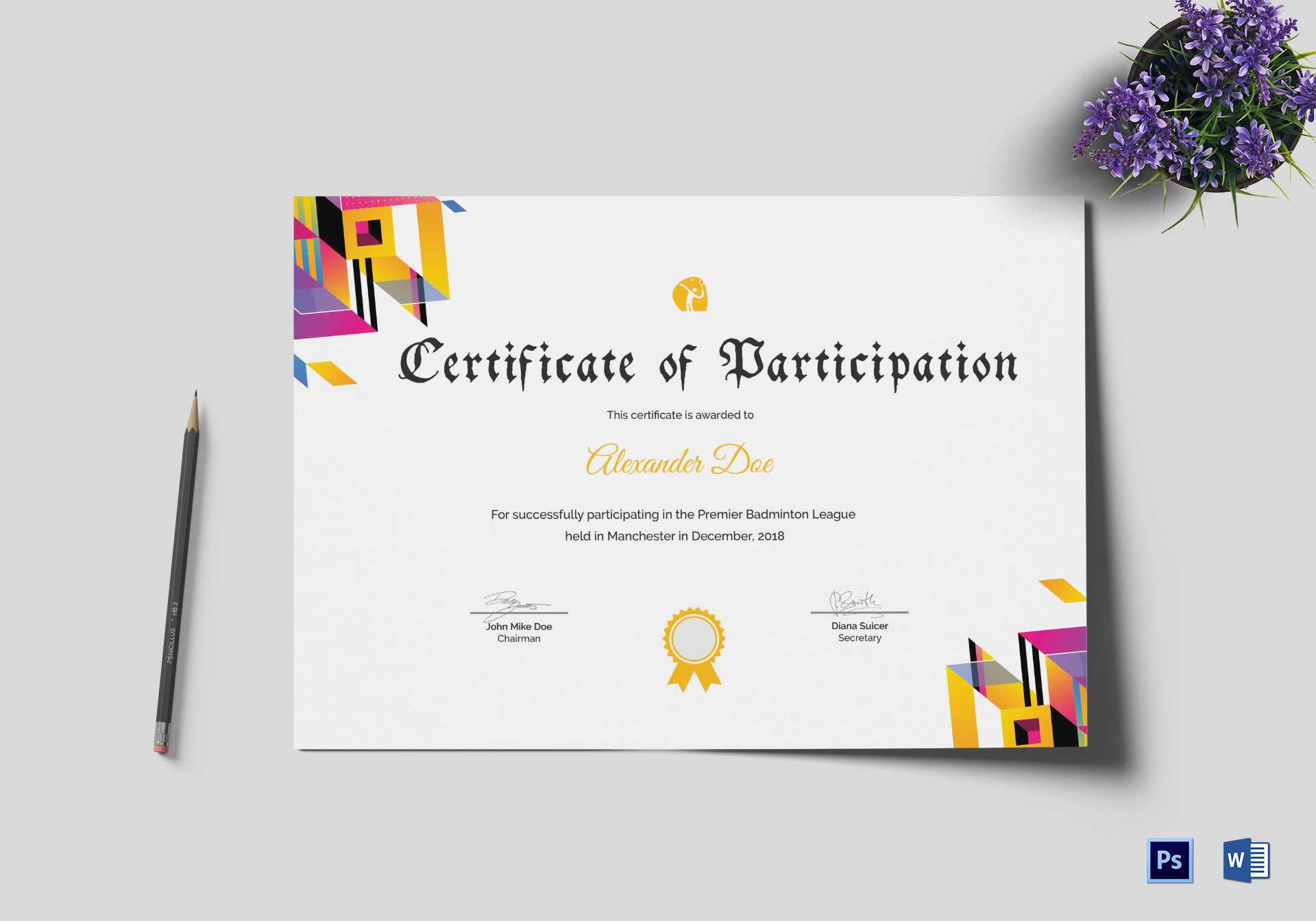Badminton Participation Certificate Template Within Certificate Of Participation Word Template